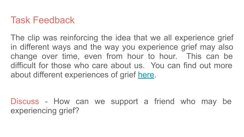 bereavement mourning grief pshe lesson form time tutor resource ks4 task