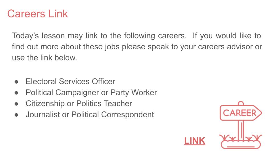 democracy and voting citizenship tutor time / form time lesson activity related to careers