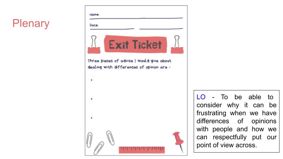 Differences of opinion / conflict PSHE Lesson