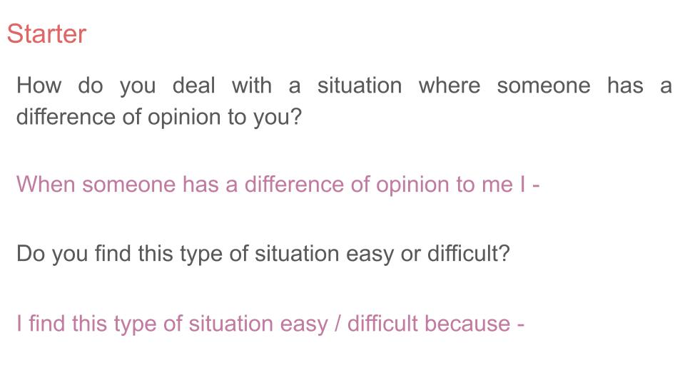 Differences of opinion / conflict PSHE Lesson