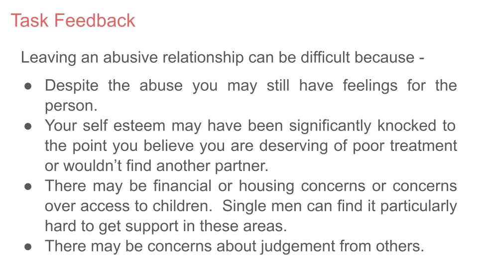 Male Domestic Abuse KS5 Tutor / Form Time PSHE