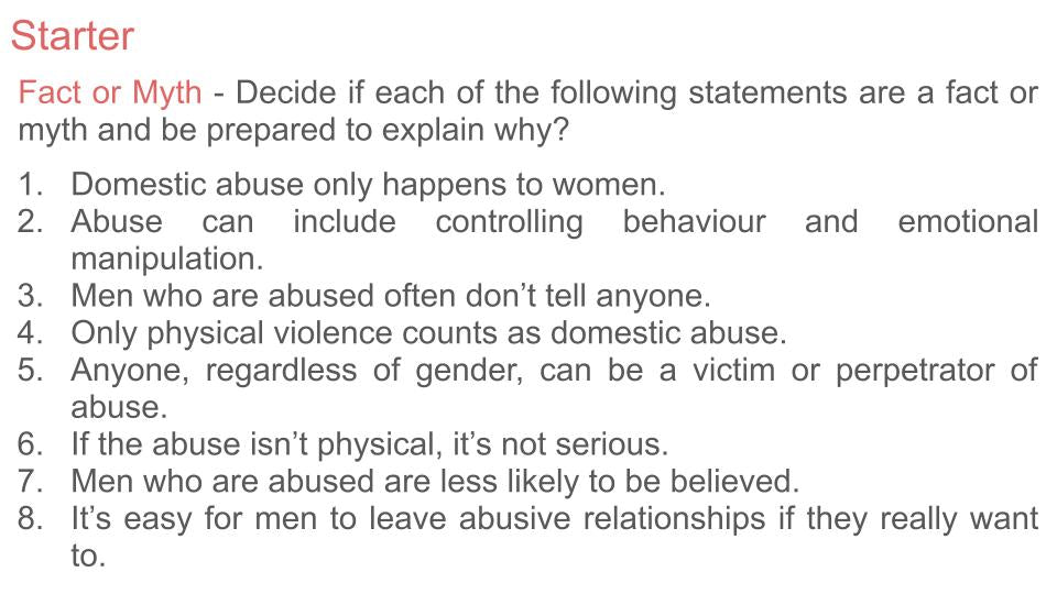 Male Domestic Abuse KS5 Tutor / Form Time PSHE