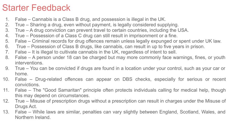 Drugs - Consequences & Dealing with Emergencies KS5