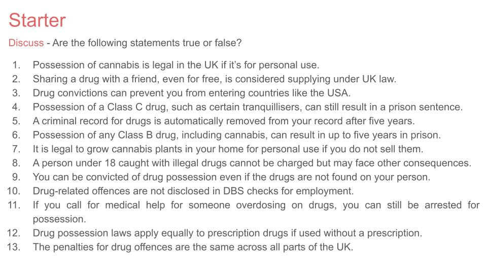 Drugs - Consequences & Dealing with Emergencies KS5