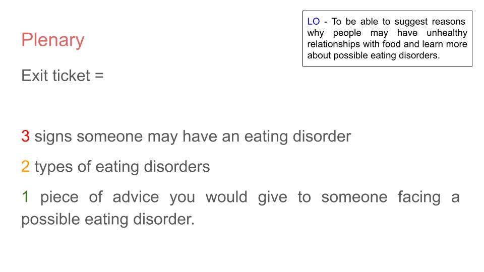 Eating Disorders - Relationships with Food Lesson