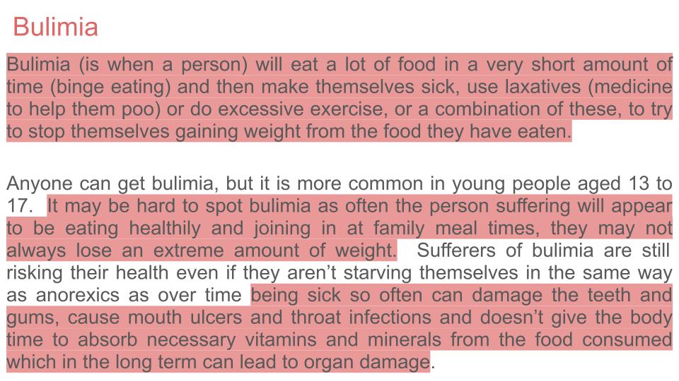 Eating Disorders - Relationships with Food Lesson