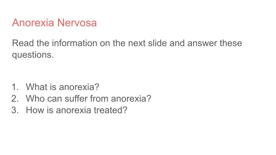 Eating Disorders - Relationships with Food Lesson