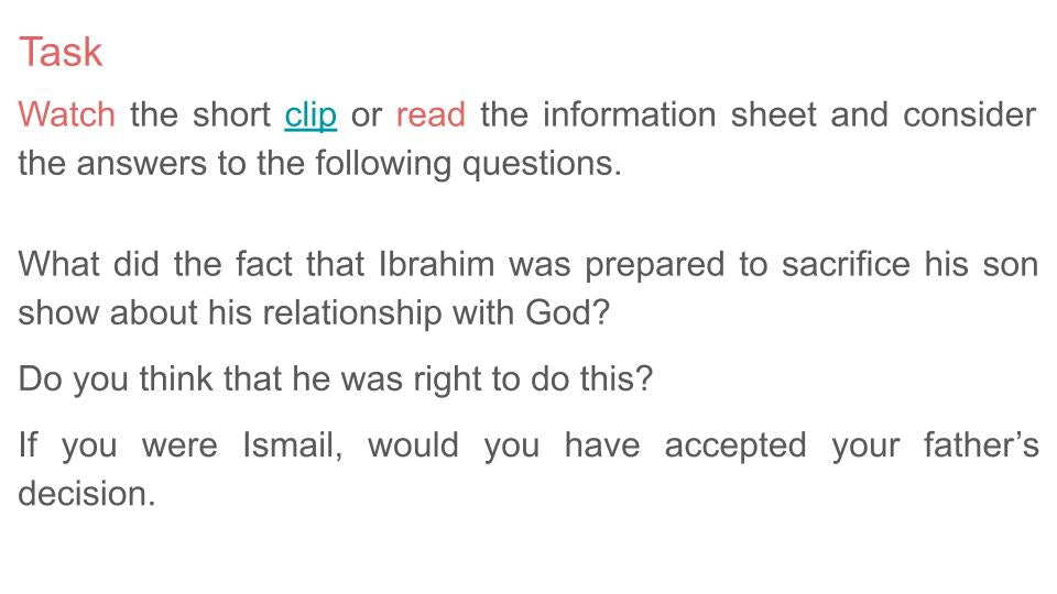 Eid Ul Adha Lesson or Tutor Time