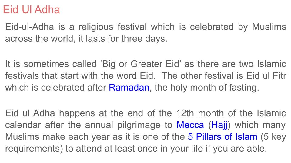 Eid Ul Adha Lesson or Tutor Time