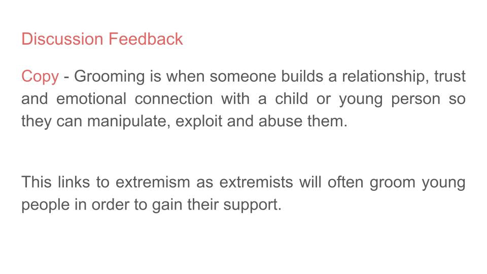 Extremism, Radicalisation & Grooming Lesson