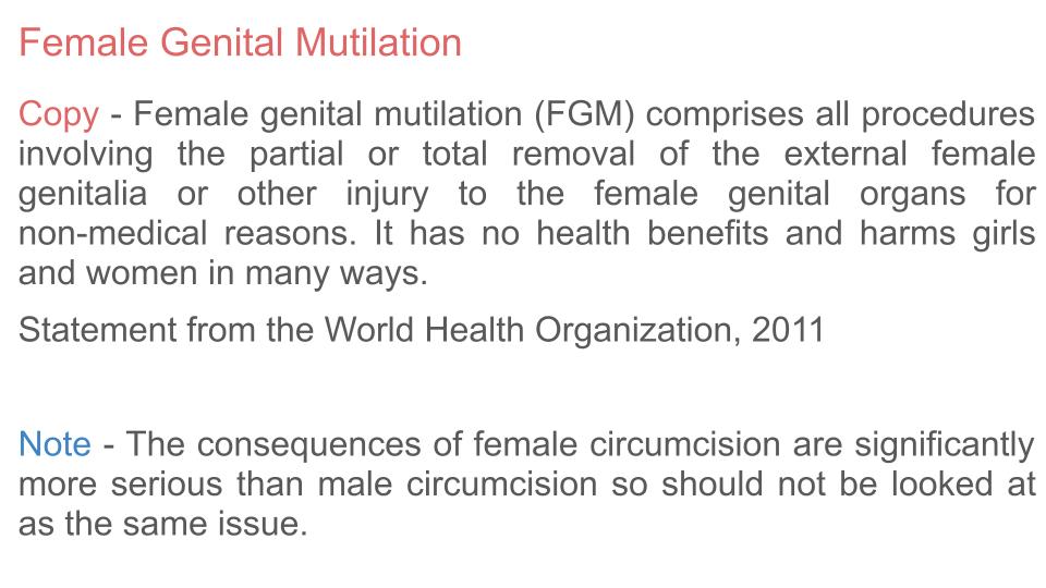 female genital mutilation FGM PSHE lesson from Youcantknoweverything Education ideal for KS3 or KS4 definition from who