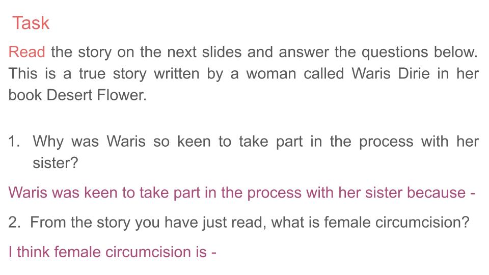 female genital mutilation FGM PSHE lesson from Youcantknoweverything Education ideal for KS3 or KS4 Waris Dirie Desert Flower