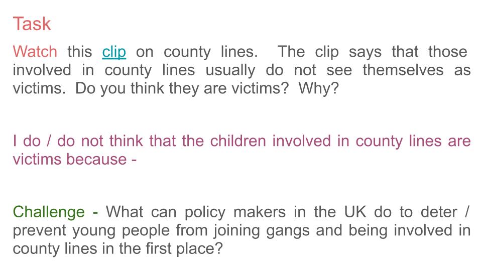 Gangs and County Lines PSHE Lesson