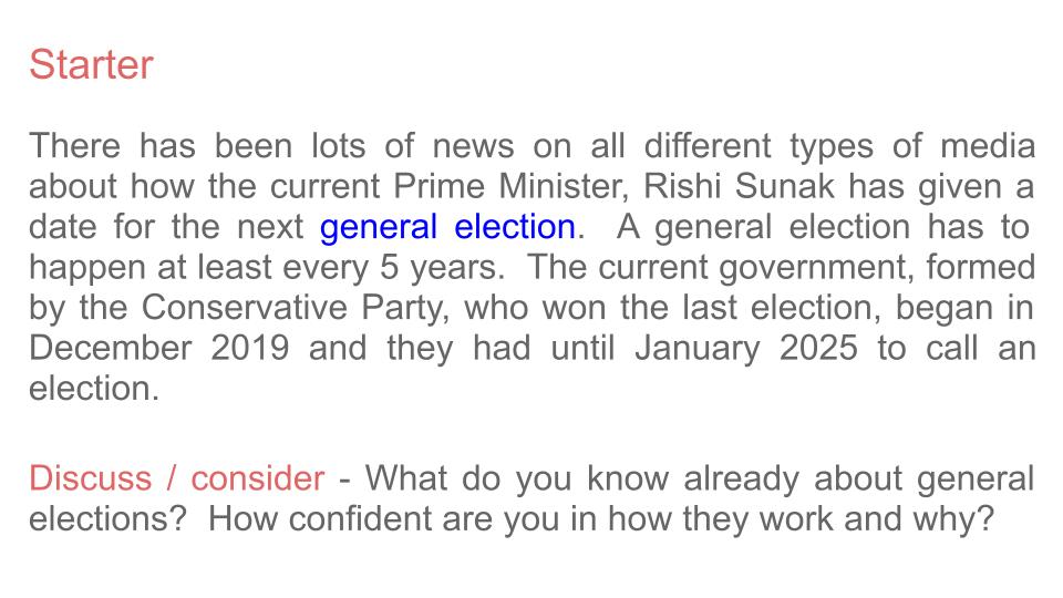 General Election Lesson or Tutorial