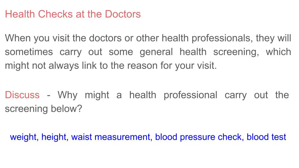 Health Screening / Testing Lesson