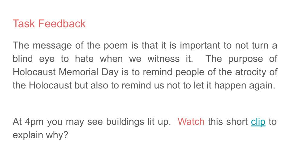 Holocaust Memorial Day Assembly / Tutorial