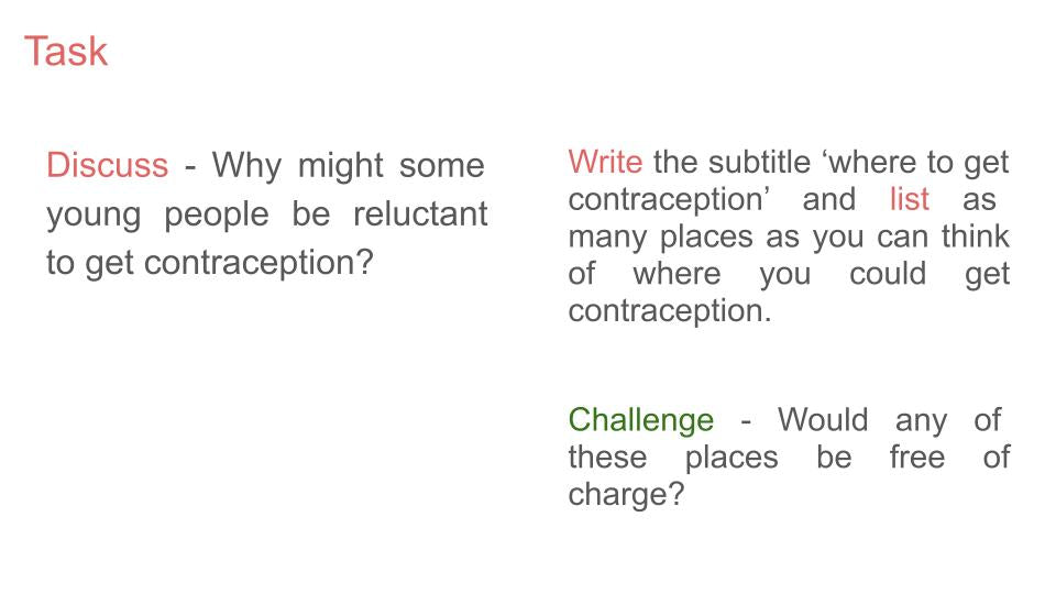 where to get contraception pshe lesson