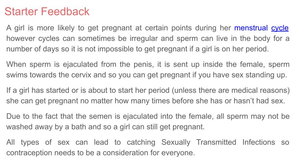 contraception ks3 lesson pshe rshe workbook starter