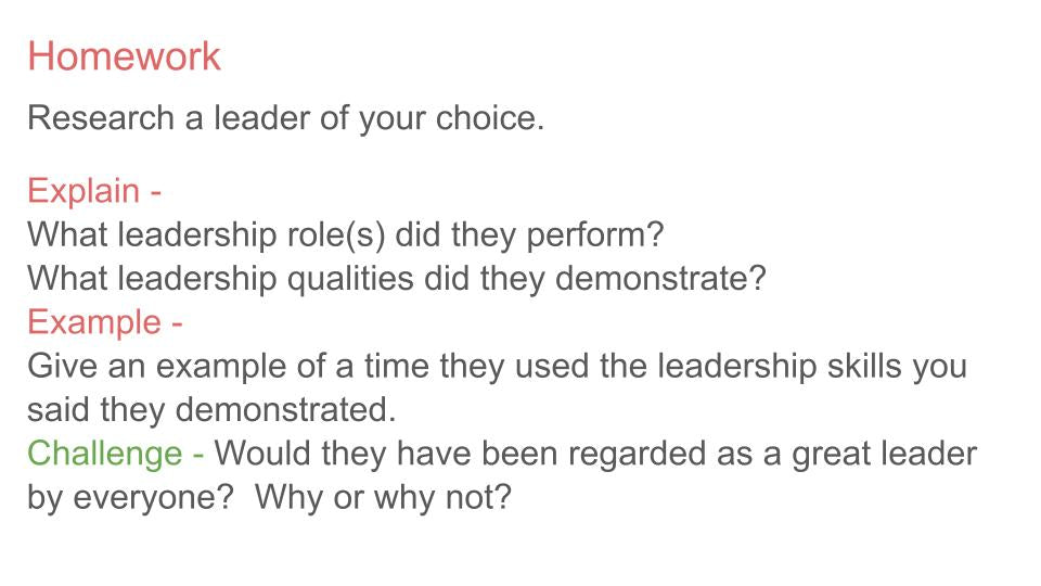 leadership pshe citizenship lesson homework