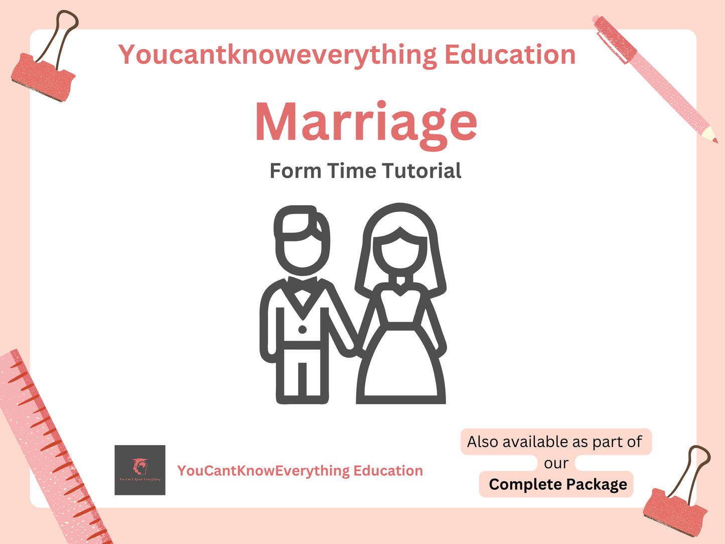 Form Time Educational PSHE poster about marriage with icons of a man and woman holding hands on a light pink background.