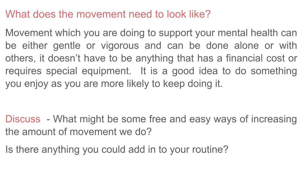 pshe lesson slide on movement and mental health.
