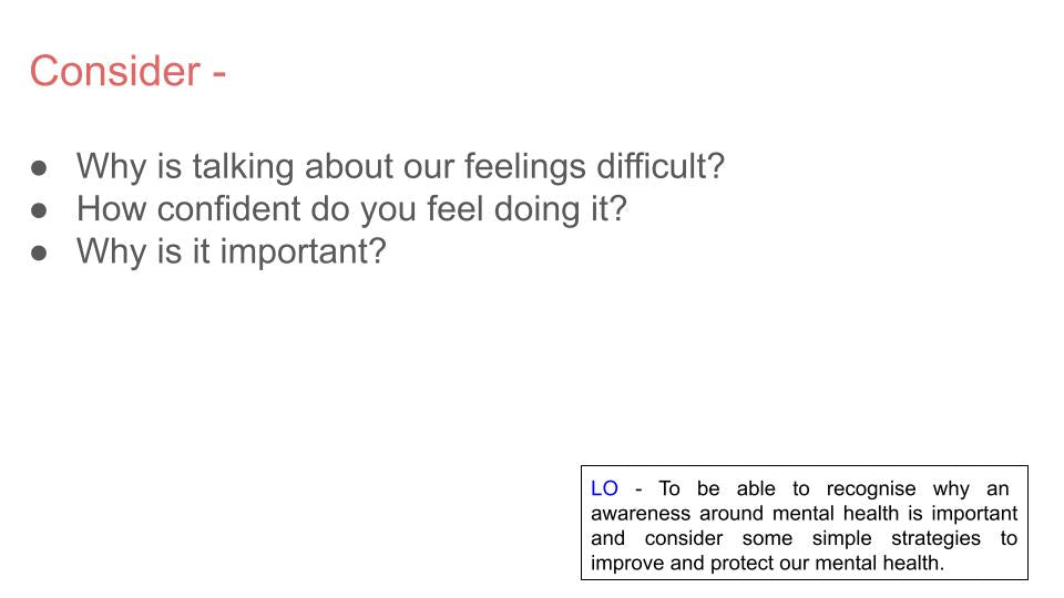 Mental Health Awareness Tutor Time / Assembly