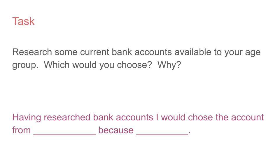 Opening A Bank Account Lesson or Tutor Time