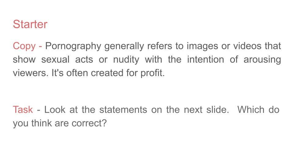 Pornography PSHE Lesson