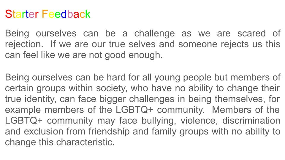 Pride Month Tutor Time - Being Ourselves and an ally