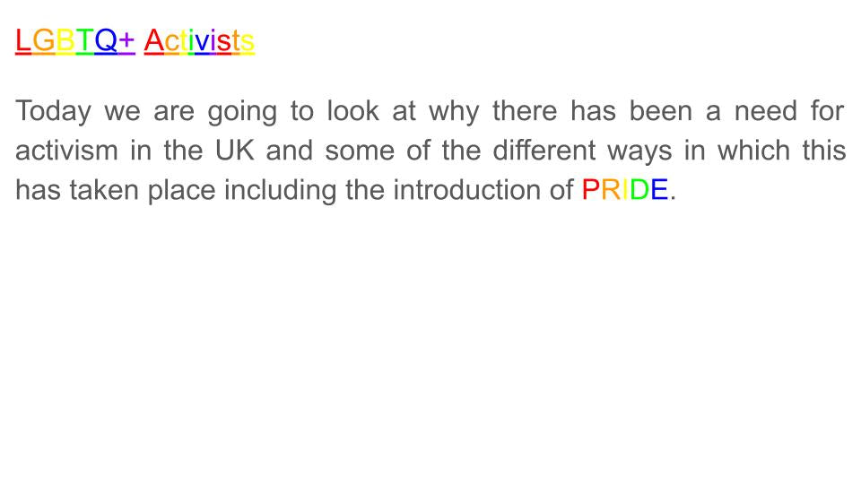 Pride Month Tutor Time / Assembly - Activism