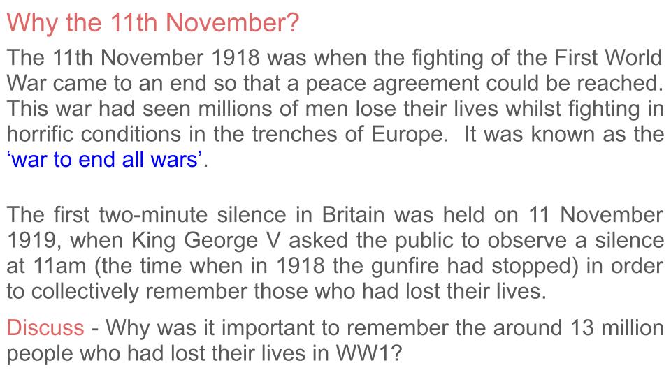 Remembrance Day Lesson or Tutorial / Assembly