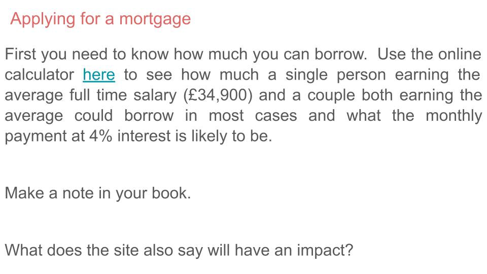 mortgage pshe lesson ks4 ks5 free house