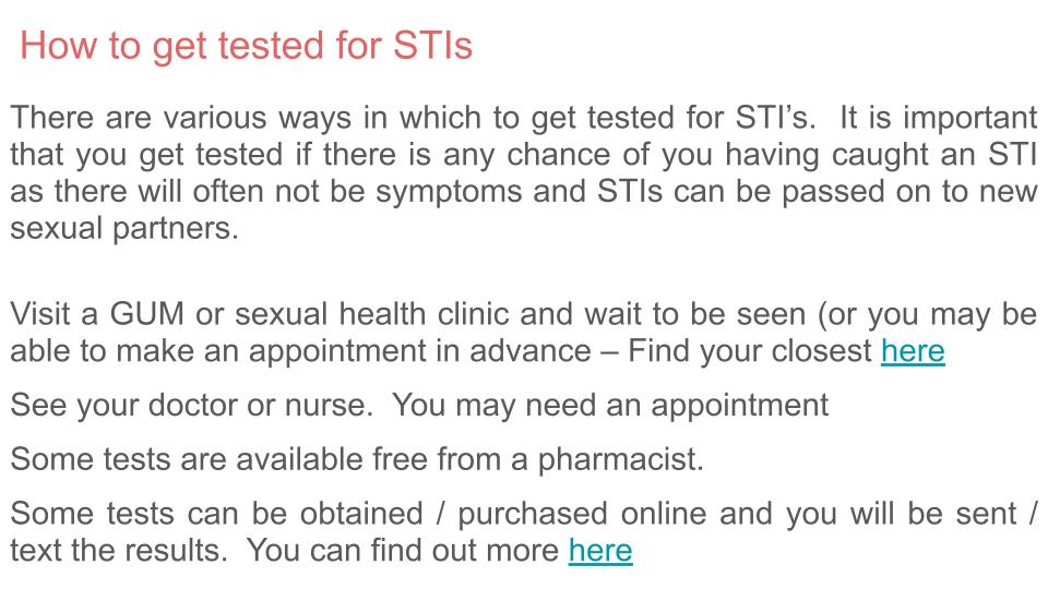Sexually Transmitted Infection STI PSHE lesson for KS3 from Youcantknoweverything Education. Getting tested for STIs slide.