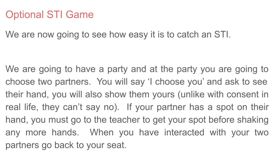 Sexually Transmitted Infection STI PSHE lesson for KS3 from Youcantknoweverything Education. STI game slide.