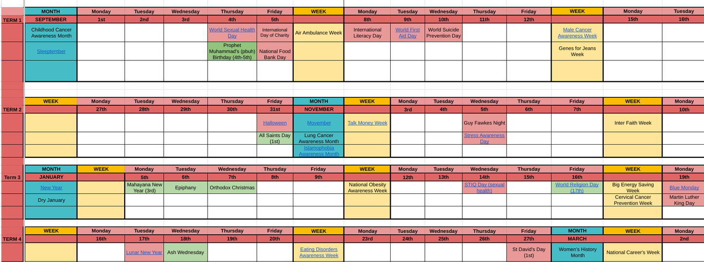 Awareness Day Calendar 2024-25 or 2025-26