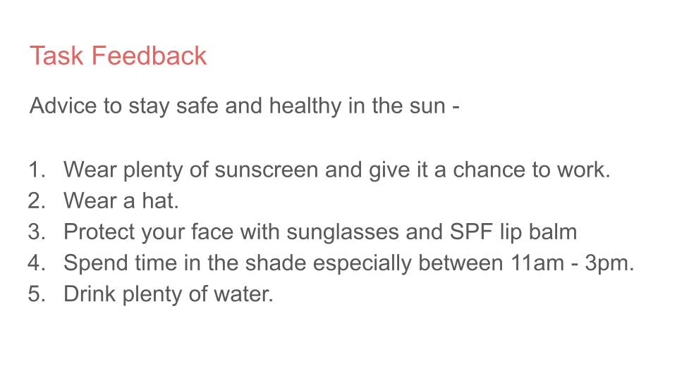 summer safety advice sun cream lesson pshe