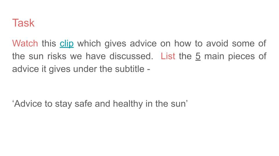sun risks pshe video lesson tutor time