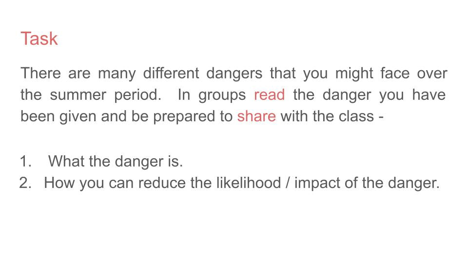 summer dangers hazards lesson pshe ks3