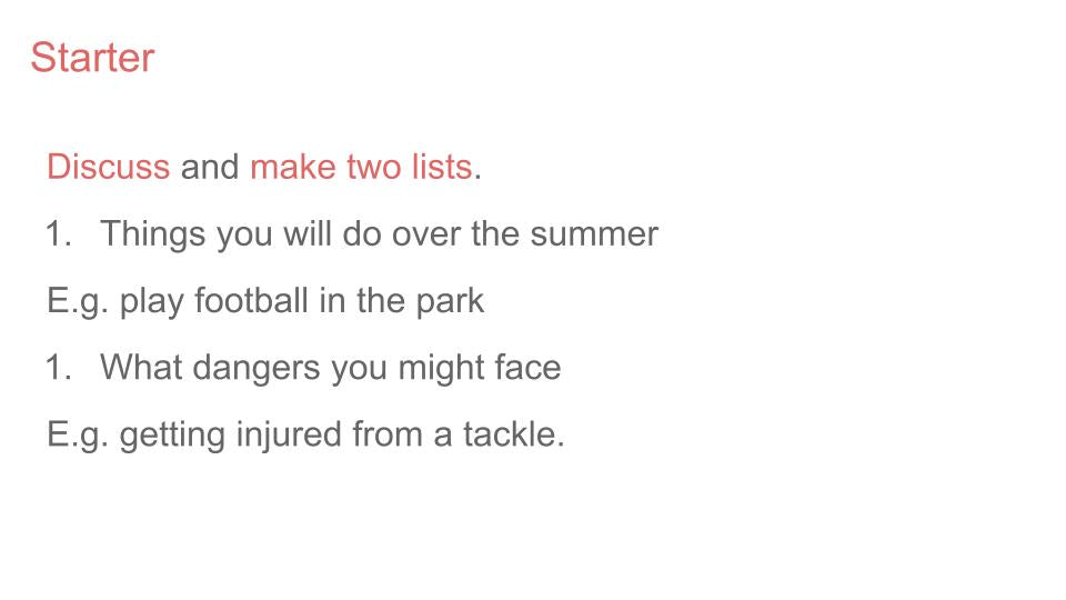 summer safety pshe lesson activity