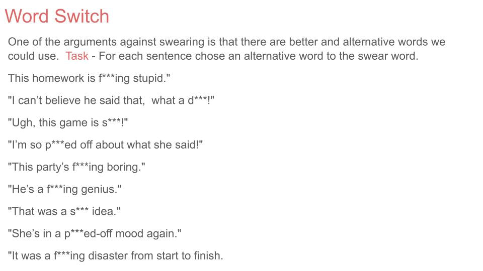 Swearing PSHE / Behaviour Lesson