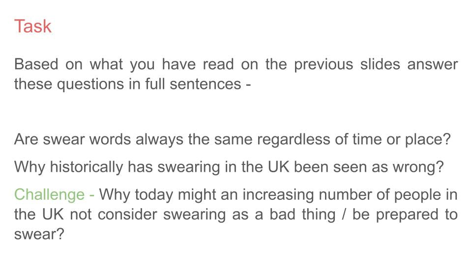 Swearing PSHE / Behaviour Lesson