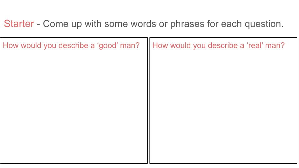 Toxic Masculinity tutor time / form time PSHE resource from Youcantknoweverything Education. Ideal for KS3 or KS4. Starter activity