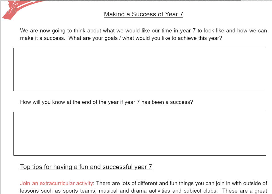 Transition to Secondary School Booklet