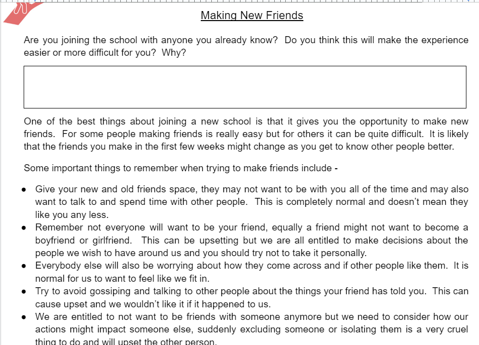 Transition to Secondary School Booklet