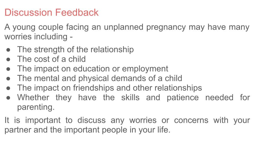 Unplanned pregnancy PSHE lesson or tutor time resource available from Youcantknoweverything Education. Worries slide