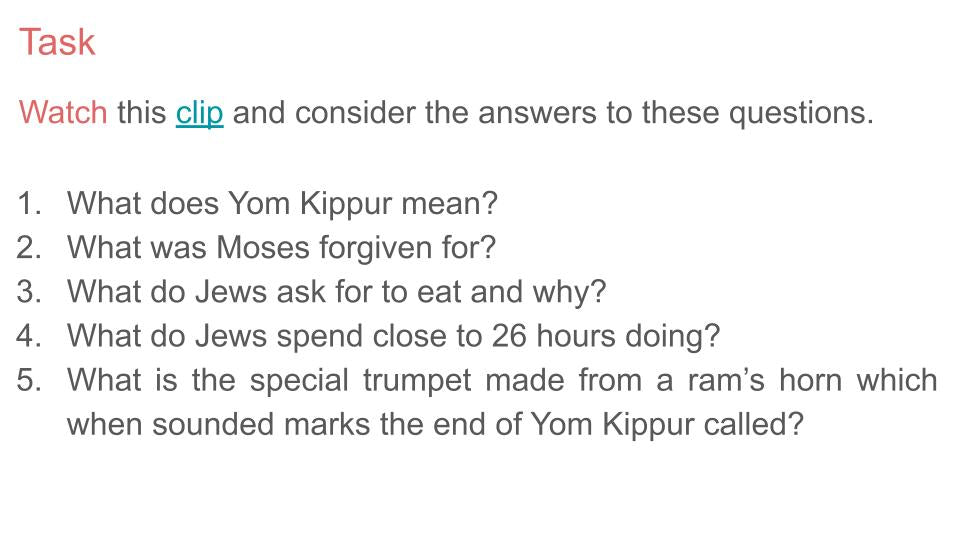 Yom Kippur Tutor Time Assembly form time lesson resource Judaism RE