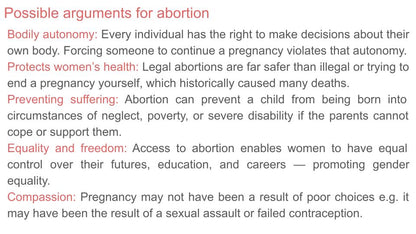 Abortion lesson tutor time pupil workbook PSHE RSHE 2026 guidance arguments