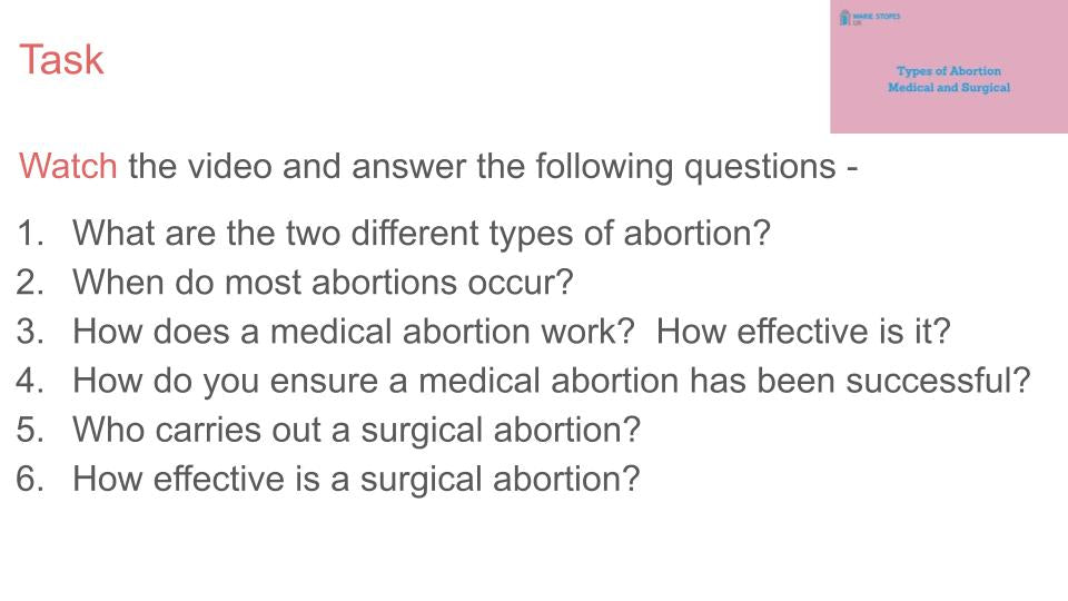 Abortion lesson tutor time pupil workbook PSHE RSHE 2026 guidance video