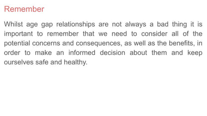 Age Gap Relationships Free Tutor Time Resource - PSHE