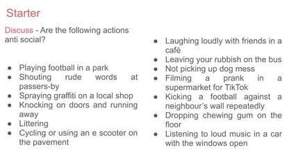 anti social behaviour lesson slide